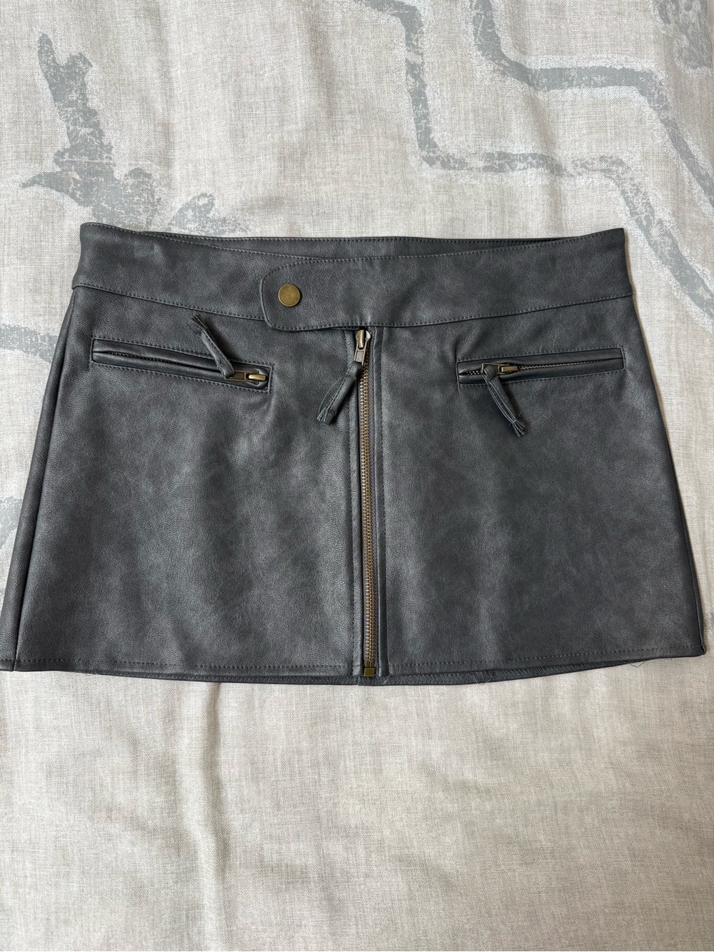 Edikted Black Faux Leather Mini Skirt with Front Zip Detail